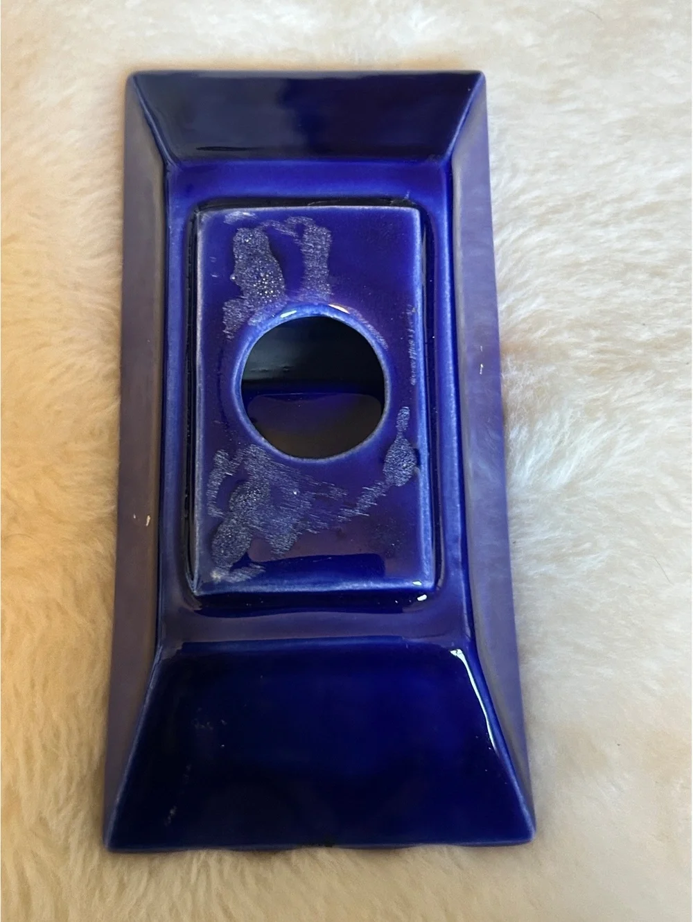 Vintage United States Navy Blue Ceramic Ashtray with Gold Ship Design